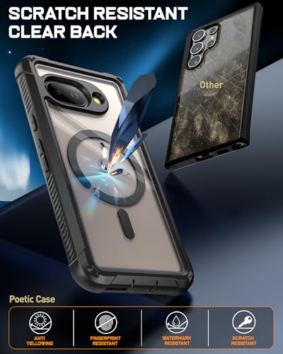 Poetic Guardian MagPro Case for Google Pixel 9A 5G Compatible with MagSafe Work with Fingerprint ID 2 Front Frame FullBody Shockproof Clear Cover with Builtin Screen Protector BlackClear - Image 3