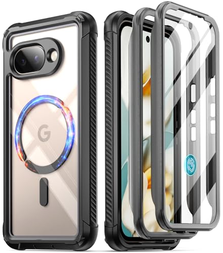 Poetic Guardian MagPro Case for Google Pixel 9A 5G Compatible with MagSafe Work with Fingerprint ID 2 Front Frame FullBody Shockproof Clear Cover with Builtin Screen Protector BlackClear - Image 1