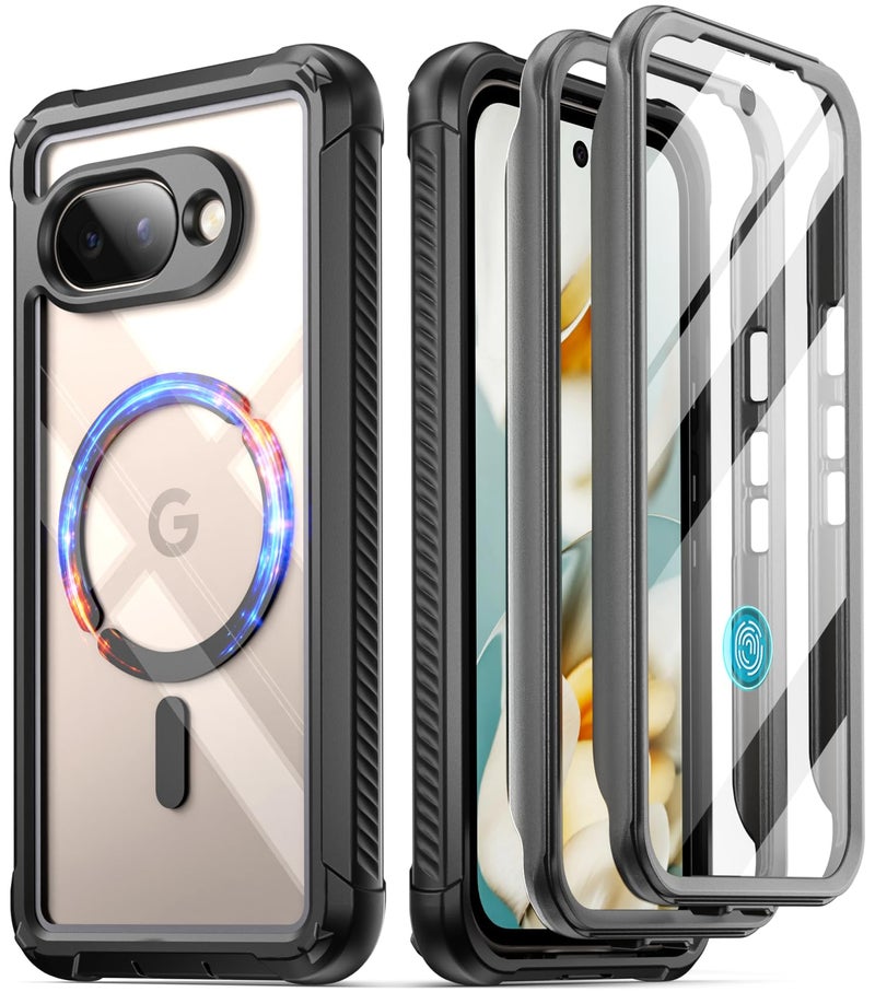 Poetic Guardian MagPro Case for Google Pixel 9A 5G Compatible with MagSafe Work with Fingerprint ID 2 Front Frame FullBody Shockproof Clear Cover with Builtin Screen Protector BlackClear - Image 2