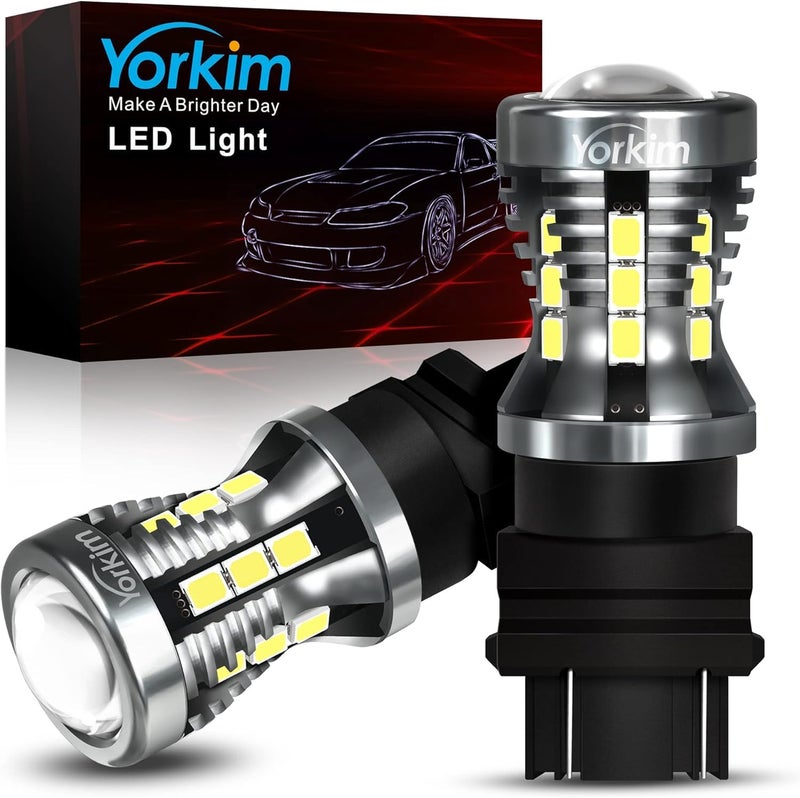 Yorkim مصباح LED يوركيم 3157 6000K أبيض 2880 لومن 3156 أضواء عكسية LED 3057 LED 4114 LED ضوء تشغيل نهاري 3056 3457 مصباح بديل لإشارة الانعطاف ضوء الذيل ضوء الفرامل، عبوة 2 - Image 1