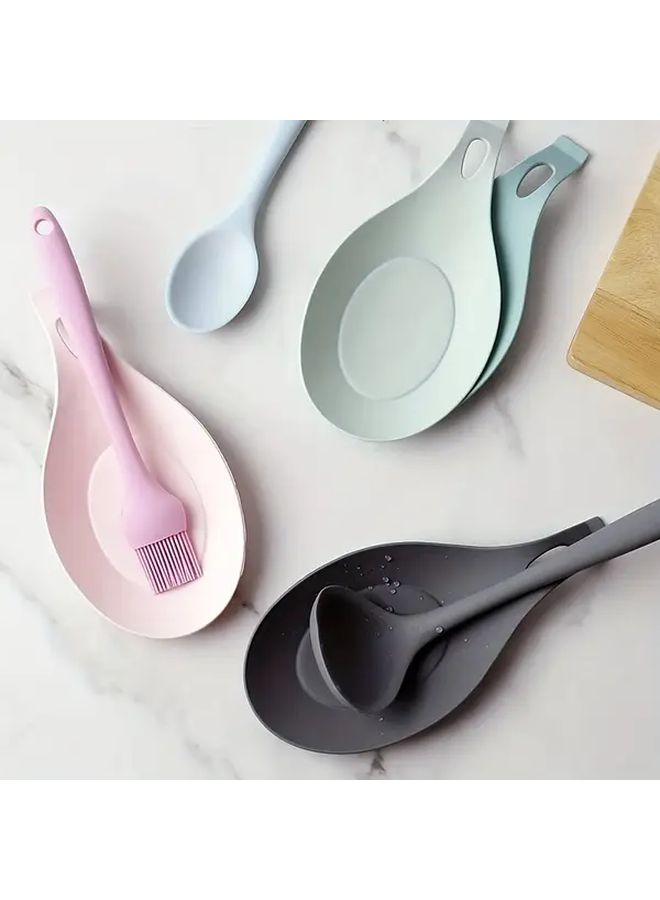 1 PC Heat Resistant Silicone Spoon Rest Black Non Slip Kitchen Utensil Holder Ergonomic Design Multi Color Options Cooking Dining Durable Easy Clean Countertop Protector - Image 1