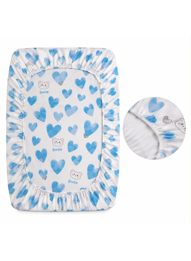 snooze Fitted Baby Bed Sheet Set 2Pcs, Cotton 90x110 cm with Pillowcase Smiley Design - Image 2