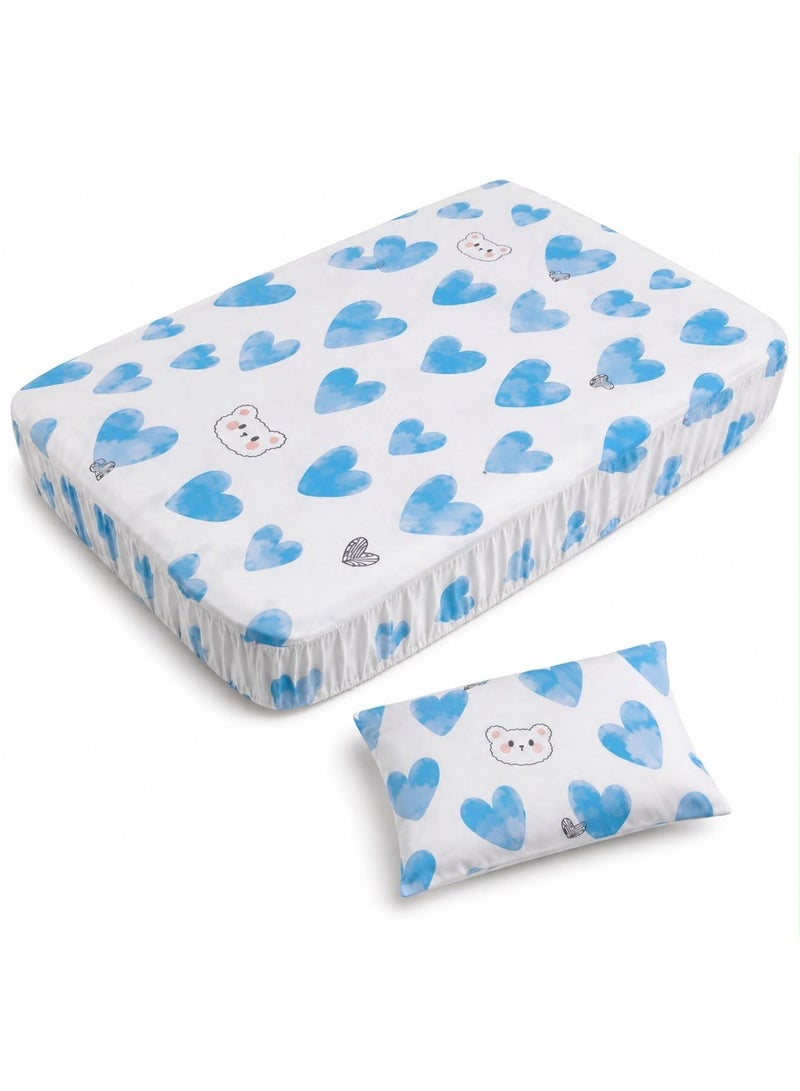 snooze Fitted Baby Bed Sheet Set 2Pcs, Cotton 90x110 cm with Pillowcase Smiley Design - Image 4