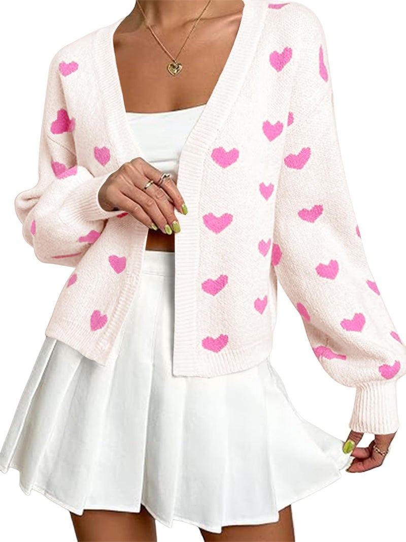 SECRETEYARD Women's Long Sleeve Floral Print Openg Front V Neck Knit Y2k Sweater Cardigan (US, Alpha, X-Large, Regular, Regular, White) - Image 1