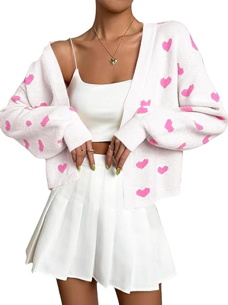 SECRETEYARD Women's Long Sleeve Floral Print Openg Front V Neck Knit Y2k Sweater Cardigan (US, Alpha, X-Large, Regular, Regular, White) - Image 3