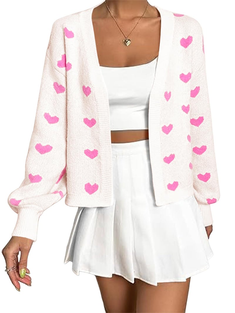 SECRETEYARD Women's Long Sleeve Floral Print Openg Front V Neck Knit Y2k Sweater Cardigan (US, Alpha, X-Large, Regular, Regular, White) - Image 2