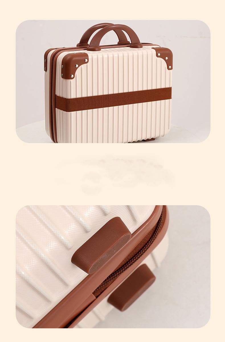 SUNBEET Portable Hard Shell Cosmetic Travel Case, Small Travel Hand Luggage with Elastic Band, Mini ABS Carrying Makeup Case Suitcase (B-Cream..) - Image 4