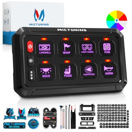 MICTUNING P1s RGB 5 Inch 8 Gang Switch Panel, High Power 5 Level Brightness Multifunction Toggle Switch Momentary Circuit Control Relay System Box for Car, 2 Years Warranty - Image 1