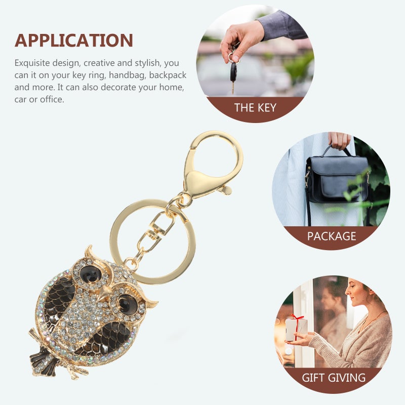Owl Shape Rhinestone Sparkling Keychain Bag Pendant Handbag Charm for Women - Image 5