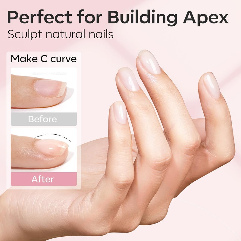 modelones Builder Nail Gel, 2 Pcs Clear and Cover Nude Builder Nail Polish, 8-in-One Apex Building Thickening Strengthener Extension Rubber Color Base Gel for DIY Home Salon Gifts LED Lamp Cured 10ml - Image 3