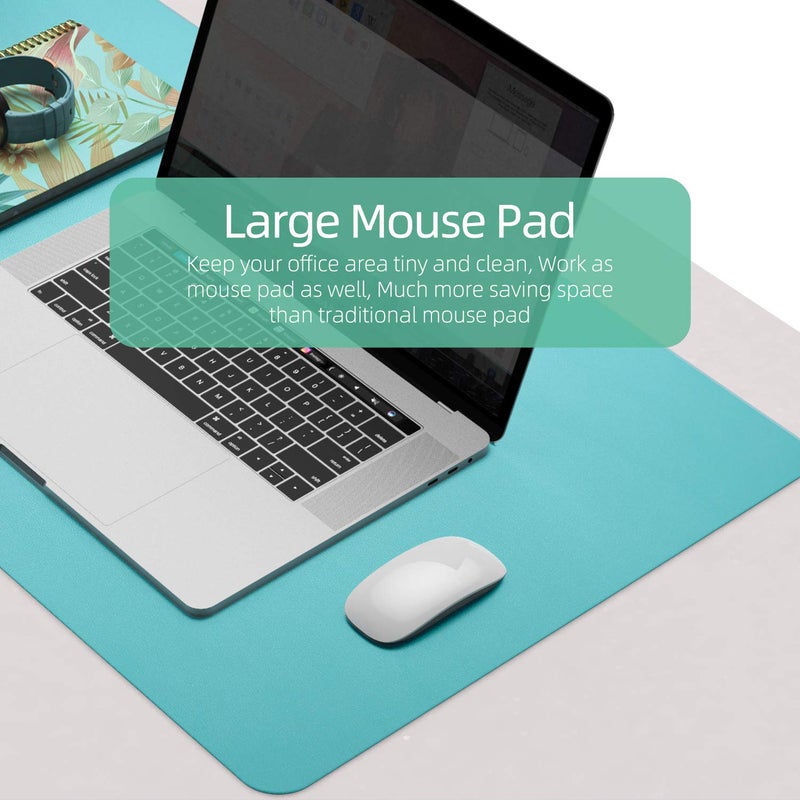 YSAGi Desk Pad, Desk Mat, 31.5" x 15.7" Laptop Leather Desk Pad Protector, Large Leather Desk Blotter for Keyboard and Mouse, Waterproof Desk Writing Pad for Office(Calamine Blue+Cobalt Green) - Image 4