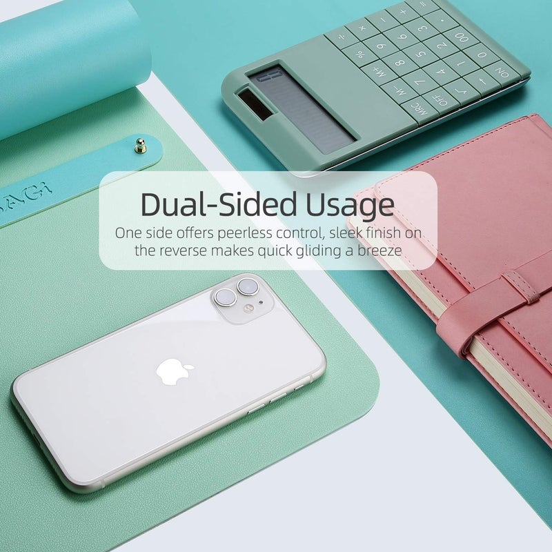 YSAGi Desk Pad, Desk Mat, 31.5" x 15.7" Laptop Leather Desk Pad Protector, Large Leather Desk Blotter for Keyboard and Mouse, Waterproof Desk Writing Pad for Office(Calamine Blue+Cobalt Green) - Image 3