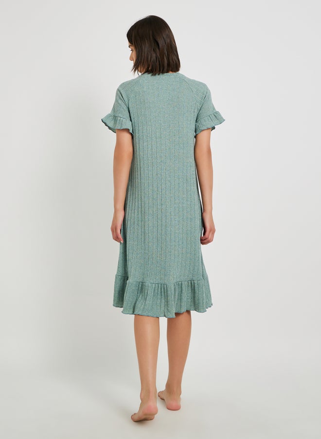 Take Two Ribbed V Neck Ruffle Detail Nightdress  - Image 4