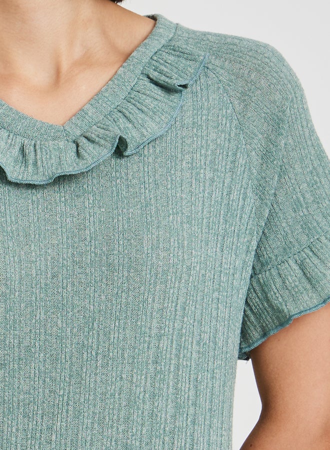 Take Two Ribbed V Neck Ruffle Detail Nightdress  - Image 3