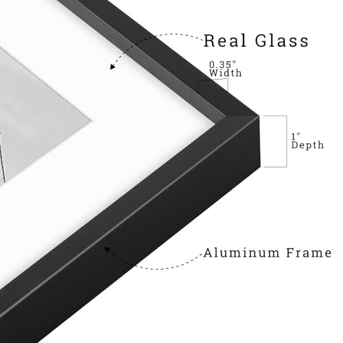 Frametory, 16x20 Metal Picture Frame with Mat for 11x14 Picture & Real Glass, Aluminum Photo Frame Collection (Black, 1 Pack) - Image 3