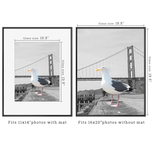 Frametory, 16x20 Metal Picture Frame with Mat for 11x14 Picture & Real Glass, Aluminum Photo Frame Collection (Black, 1 Pack) - Image 2