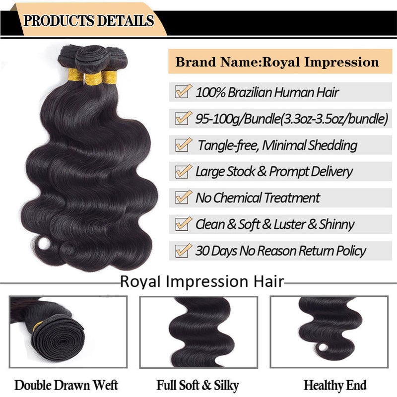 ROYAL IMPRESSION 12A Body Wave Bundles Human Hair 12" 14" 16" 300g 100% Unprocessed Brazilian Virgin Hair Body Wave 3 Bundles Human Hair Weave Bundles Natural Color - Image 5
