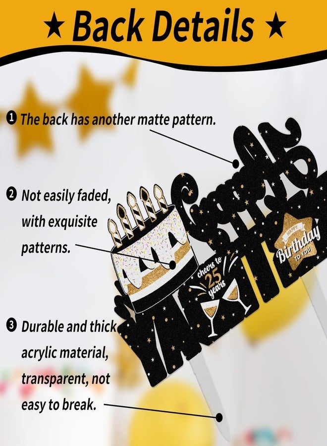 LINGTEER Happy 25th Birthday Gold Acrylic Cake Topper,Gold Theme Birthday Cheers to 25 Years Old Party Cake Decorations Gift Sign. - Image 3