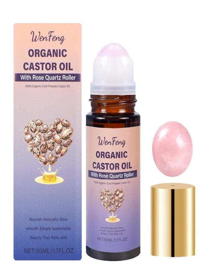 WenFeng Organic Castor Oil Roll On with Rose Quartz Roller Ball - Image 1