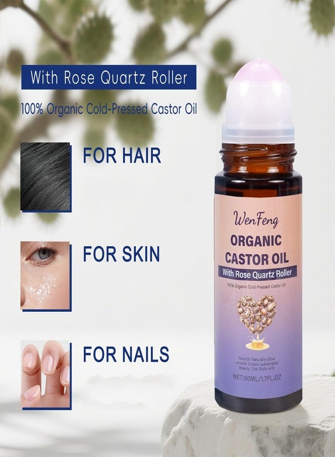 WenFeng Organic Castor Oil Roll On with Rose Quartz Roller Ball - Image 3