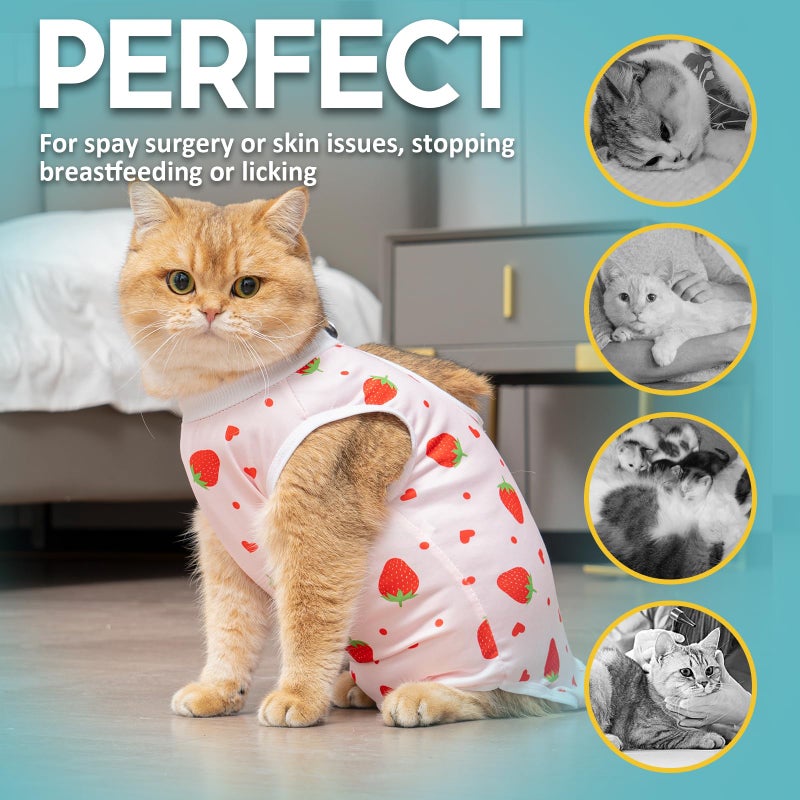 Avont 2 Pack Cat Recovery Suit - Kitten Onesie for Cats After Surgery, Surgical Spay Recovery Suit Female for Abdominal Wounds or Skin Diseases Protection -Cherry/Strawberry(S) - Image 4