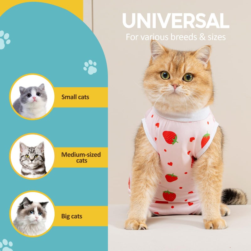 Avont 2 Pack Cat Recovery Suit - Kitten Onesie for Cats After Surgery, Surgical Spay Recovery Suit Female for Abdominal Wounds or Skin Diseases Protection -Cherry/Strawberry(S) - Image 5