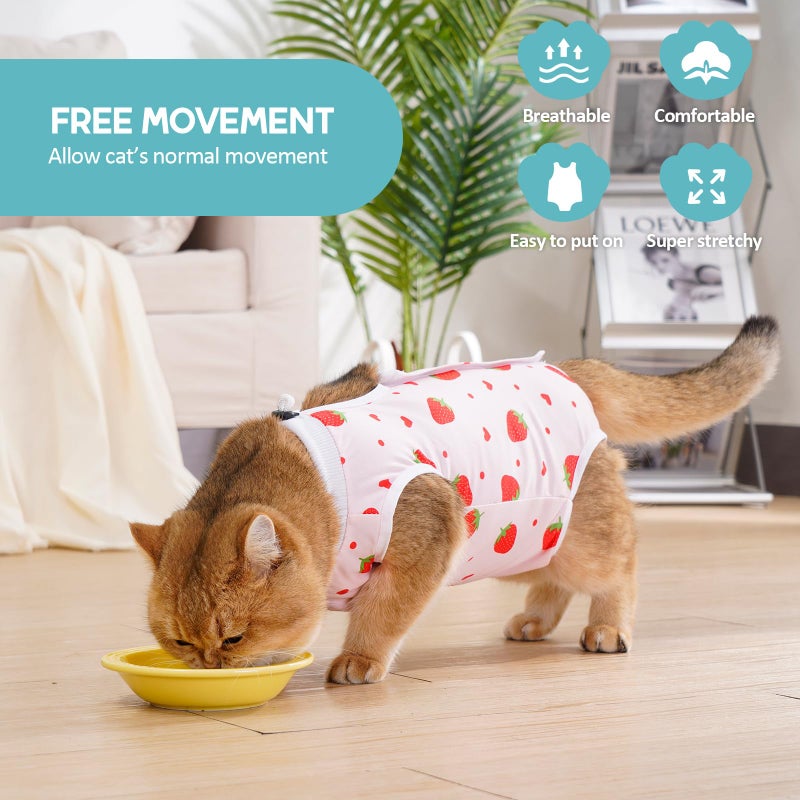 Avont 2 Pack Cat Recovery Suit - Kitten Onesie for Cats After Surgery, Surgical Spay Recovery Suit Female for Abdominal Wounds or Skin Diseases Protection -Cherry/Strawberry(S) - Image 3