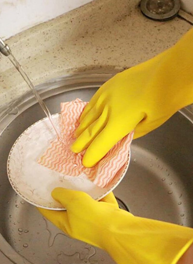 ON MART Kitchen Gloves For Washing Dishes, Reusable Cleaning Dishwashing Rubber Hand Glove, Stretchable Gloves for Cleaning Long Dish Glove, Household Chores, Hygienic Cleaning of Kitchen Accessories (Yellow) - Image 2