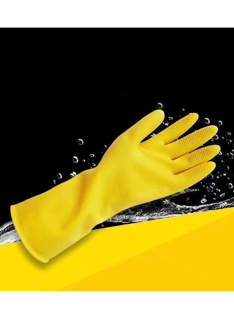 ON MART Kitchen Gloves For Washing Dishes, Reusable Cleaning Dishwashing Rubber Hand Glove, Stretchable Gloves for Cleaning Long Dish Glove, Household Chores, Hygienic Cleaning of Kitchen Accessories (Yellow) - Image 4