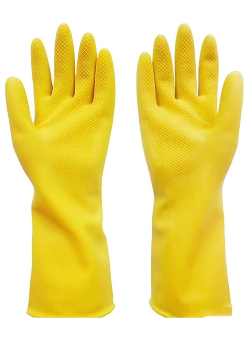 ON MART Kitchen Gloves For Washing Dishes, Reusable Cleaning Dishwashing Rubber Hand Glove, Stretchable Gloves for Cleaning Long Dish Glove, Household Chores, Hygienic Cleaning of Kitchen Accessories (Yellow) - Image 1
