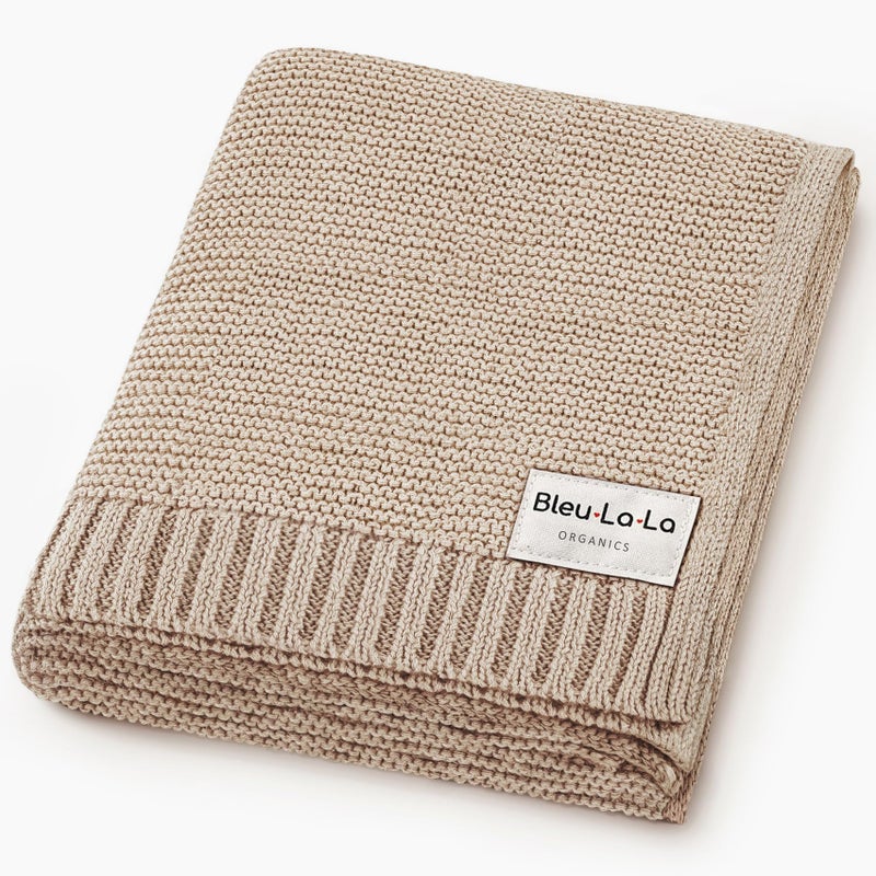 Bleu La La - 100% Organic Cotton Heritage Knit Textured Baby Quilt Blanket â€“ Signature Heritage Knit, Soft Breathable Newborn Baby Blanket (Heritage - Oatmeal) - Image 1