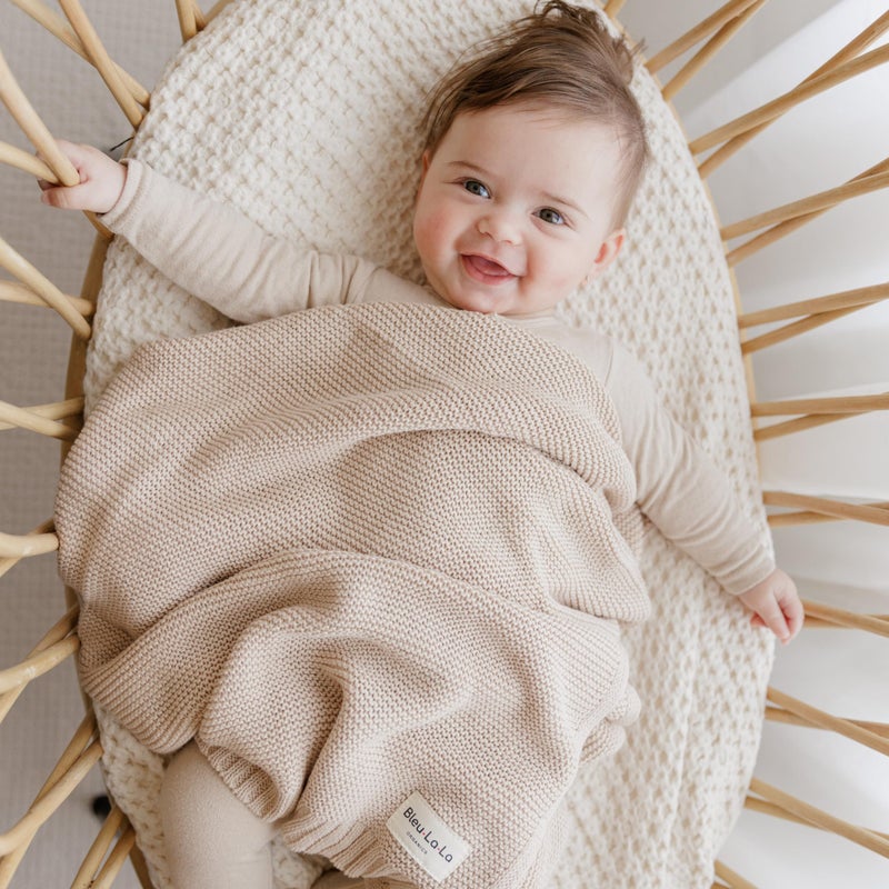 Bleu La La - 100% Organic Cotton Heritage Knit Textured Baby Quilt Blanket â€“ Signature Heritage Knit, Soft Breathable Newborn Baby Blanket (Heritage - Oatmeal) - Image 2