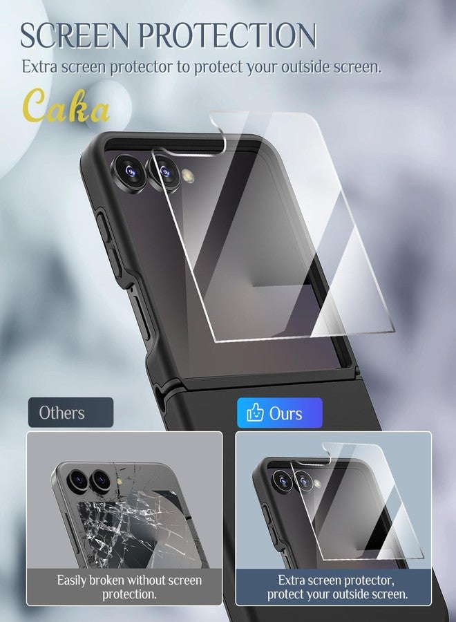 Caka جراب Caka المُطوّر لهاتف سامسونج جالاكسي Z Flip 7 [متوافق مع الشحن اللاسلكي] [حماية المفصلات] [واقي الشاشة] غطاء حماية مقاوم للصدمات للرجال والنساء لهاتف Z Flip 7 2025 - أسود - Image 3