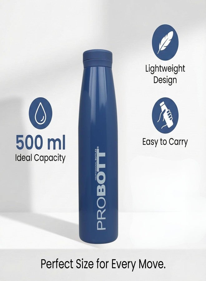 بروبوت قارورة بروبوت المائية المعزولة بتفريغ الهواء سعة 500 مل، مصنوعة من الفولاذ المقاوم للصدأ، لحفظ الماء الساخن والبارد، لون أزرق | غطاء لولبي | فوهة واسعة | مانعة للتسرب | سهلة الحمل للسفر والتخييم والنادي الرياضي والرياضة والمكتب - Image 3