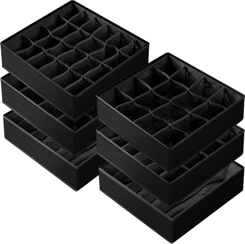 Criusia 6 Pack Sock Underwear Drawer Organizer Dividers - Dresser Organizer for Baby Clothes - Closet Organizers and Storage for Bedroom Essentials for Dorm Room/New Home/Apartment (Black) - Image 1