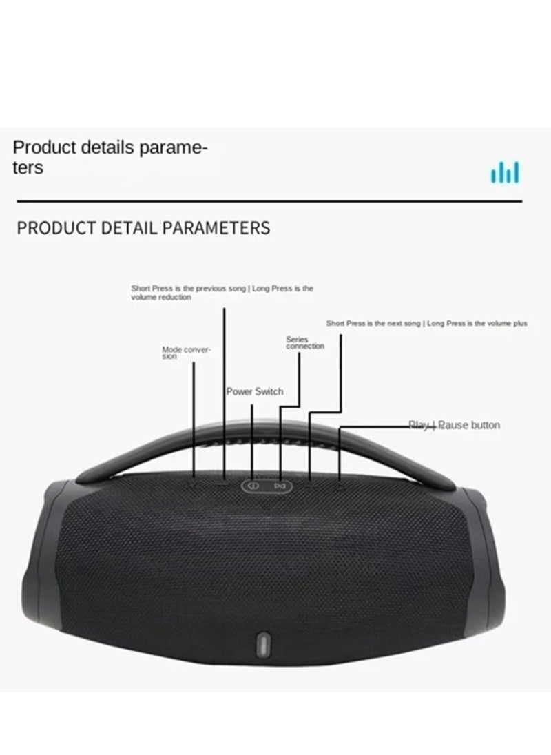Generic - Booms Box 3 Wireless Speaker with 5 Hours Playtime - Dual USB Charging - Powerful Sound - 4000mAh Battery - Black - Image 1