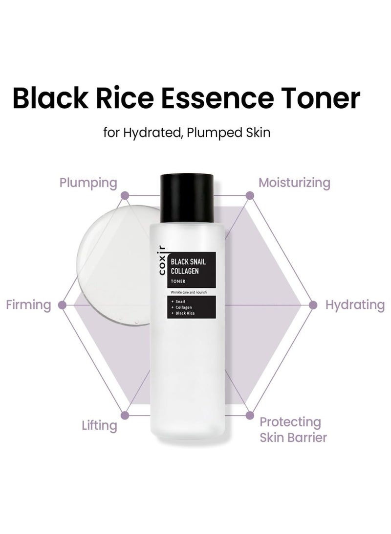 تونر الكولاجين من الحلزون الأسود l تونر أساسي لترطيب البشرة وتنعيمها l مركب الأسود الثلاثي: الأرز الأسود، الفاصوليا، السمسم، مخاط الحلزون، الكولاجين l العناية بالبشرة الكورية، خالٍ من العطور [150 مل / 5.07 أونصة سائلة] - Image 4