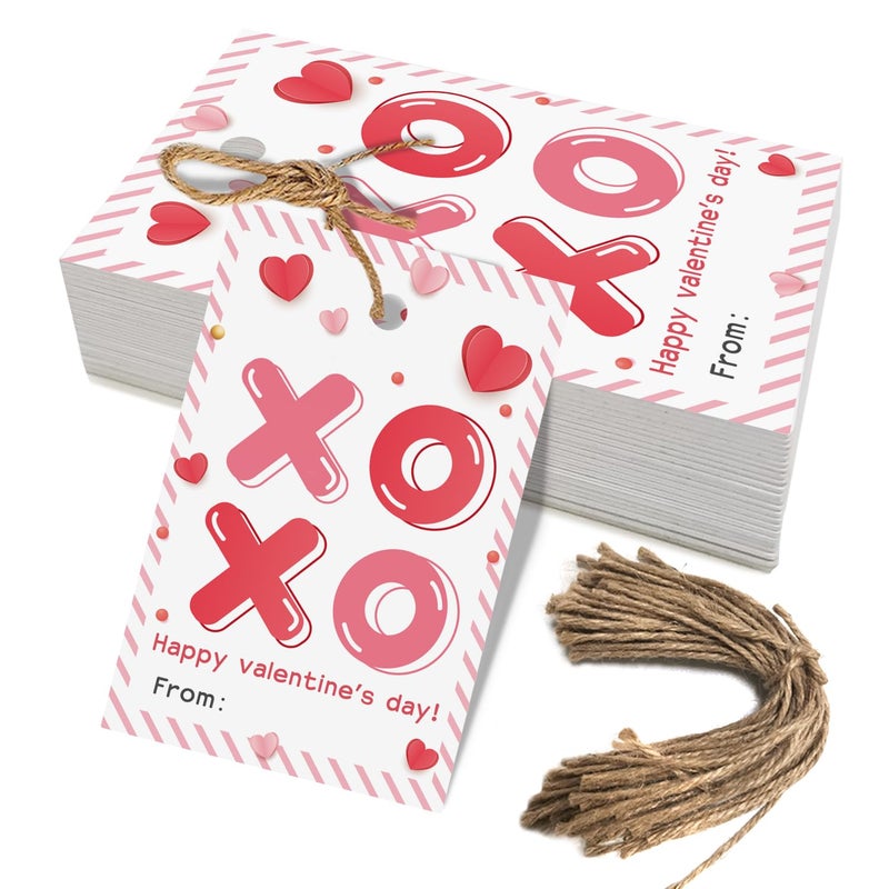 Aukolass Happy Valentine's Day Tags, Valentine's Day Gift Tags with String for Sweet Themed Party or Valentine' Day Thank You Gift Tags Great for Party Favors (XOXO) - Image 1