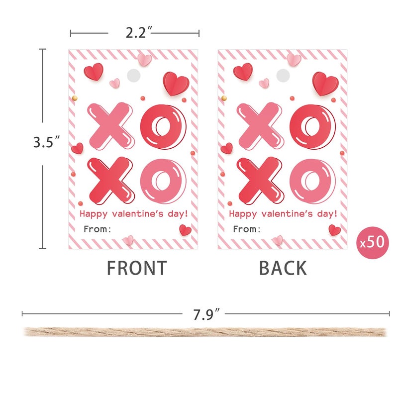 Aukolass Happy Valentine's Day Tags, Valentine's Day Gift Tags with String for Sweet Themed Party or Valentine' Day Thank You Gift Tags Great for Party Favors (XOXO) - Image 2