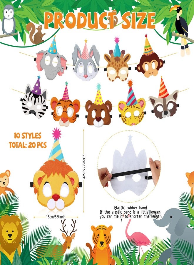 Tinlade 20 Pcs Felt Animal Masks for Kids Safari Jungle Theme Party Masks Animal Birthday Mask Supplies Garland Decorations for Costume Zoo Birthday Party Favor Cosplay, 10 Styles - Image 2
