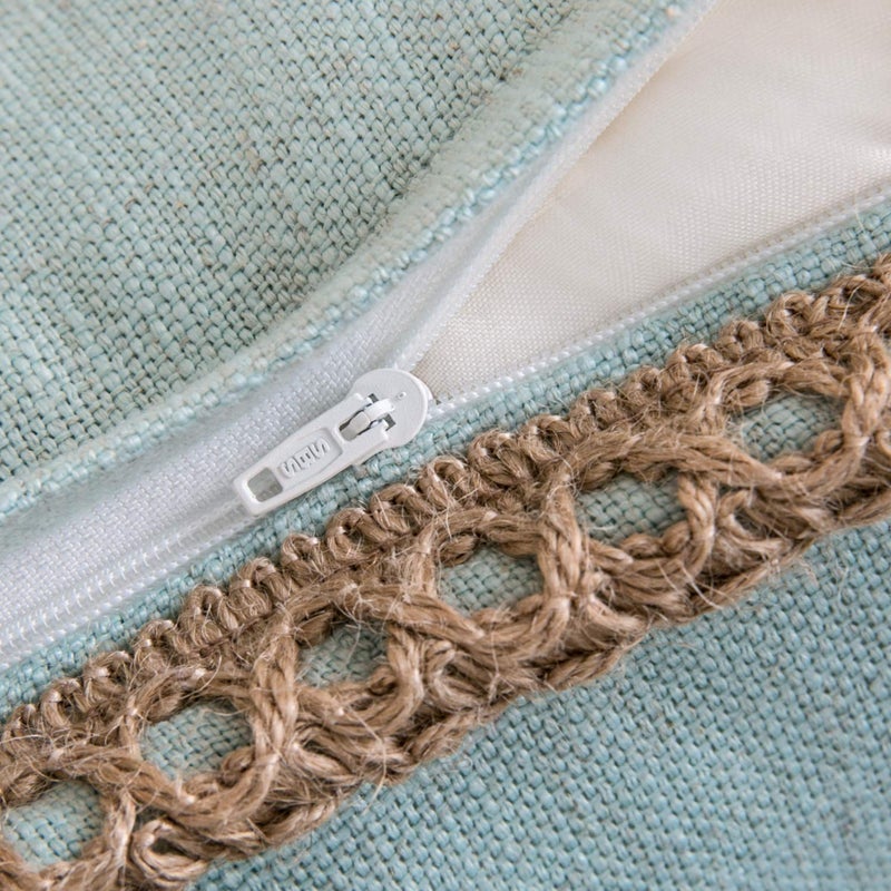 Phantoscope Farmhouse Solid Throw Decorative Pillow Cover Burlap Linen Trimmed Tailored Edges Outdoor Pillow Light Turquoise 18 x 18 inches, 45 x 45 cm - Image 3
