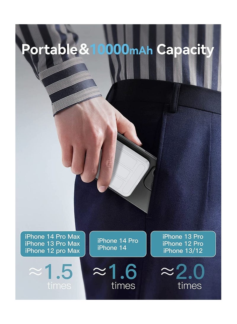 Raxoom Magnetic Wireless Portable Charger, 10000mAh Mag-Safe Battery Pack 15W Fast Charging, USB-C Power Bank Foldable Stand Compatible iPhone 14/13/12 Pro Max Plus Mini (White)  - Image 4