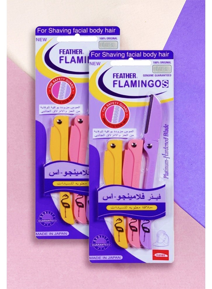 فيذر فلامينجو - اس شفرات حواجب "فيذر فلامينغو" (Feather Flamingo) الأصلية - 6 قطع (عبوة من قطعتين) | شفرة يابانية للوجه مخصصة للنساء | أداة تشذيب الحواجب مزودة بواقي أمان | شفرة لتقشير الوجه (Dermaplaning) | لإزالة وبر الوجه والشعر الناعم - Image 1