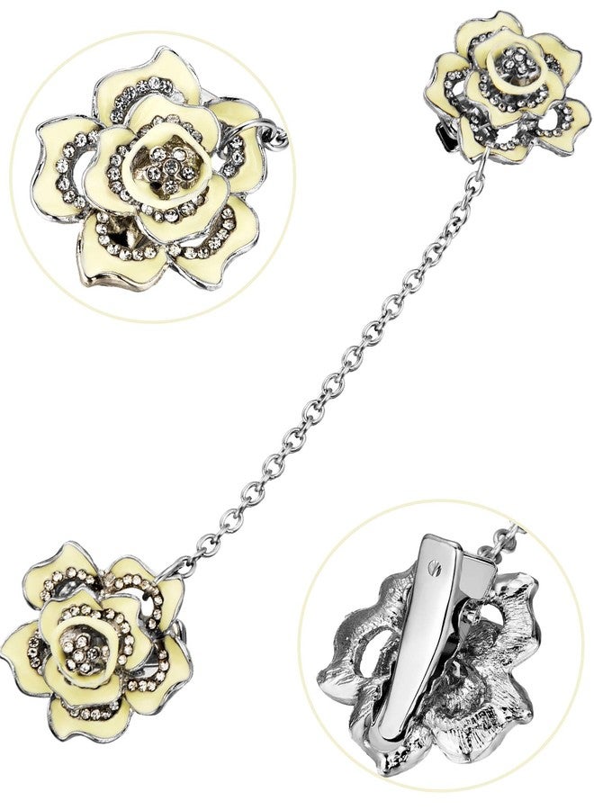 Gejoy 2 Pieces Retro Rose Sweater Shawl Clips Clasp Vintage Cardigan Collar Cloak Dresses Clip with Chain for Women Girls(Style Set 2) - Image 4