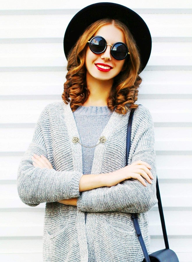 Gejoy 2 Pieces Retro Rose Sweater Shawl Clips Clasp Vintage Cardigan Collar Cloak Dresses Clip with Chain for Women Girls(Style Set 2) - Image 2