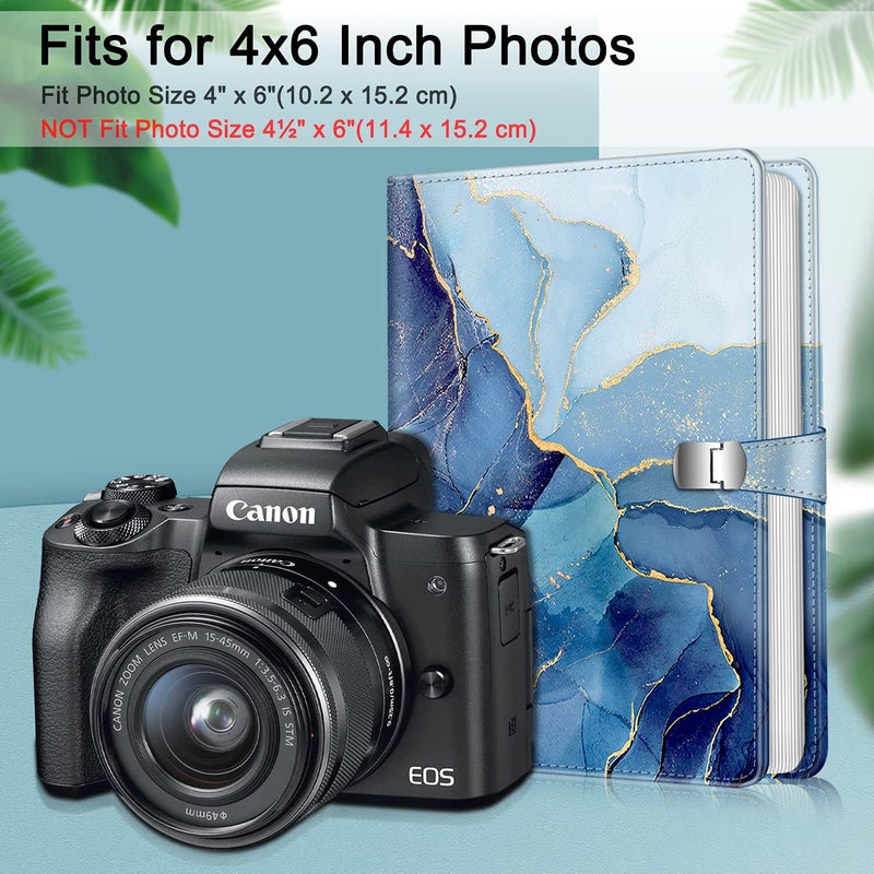 Fintie Fintie Photo Album 4x6 Photos - 112 Photos Premium Vegan Leather Cover with Snap Fastener  Portable Wallet Photo Albums  Ocean Marble - Image 4