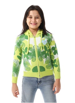 Andora Girls Self Patterned Sweatshirt With A Pin-on Toy _Lime Green  - Image 1