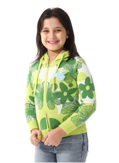 Andora Girls Self Patterned Sweatshirt With A Pin-on Toy _Lime Green  - Image 2