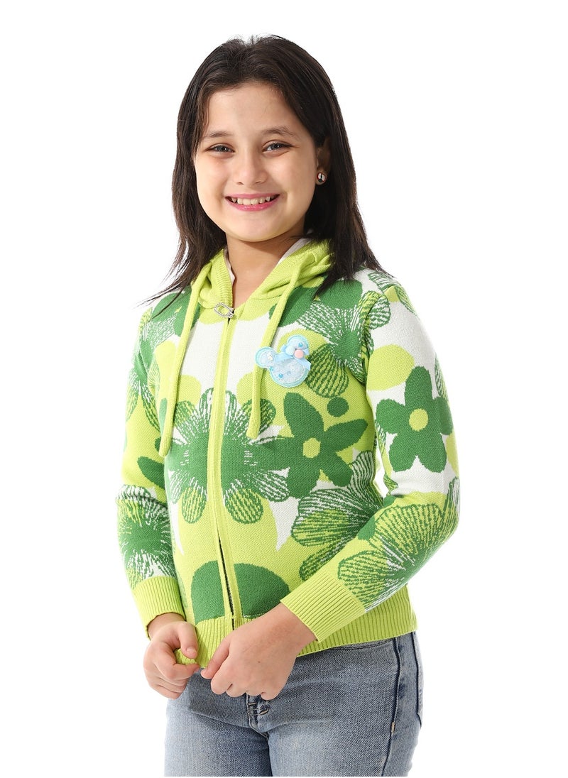 Andora - Girls Self Patterned Sweatshirt With A Pin-on Toy _Lime Green - Image 1