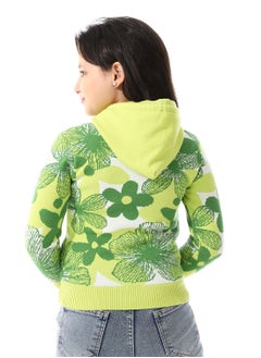 Andora Girls Self Patterned Sweatshirt With A Pin-on Toy _Lime Green  - Image 3
